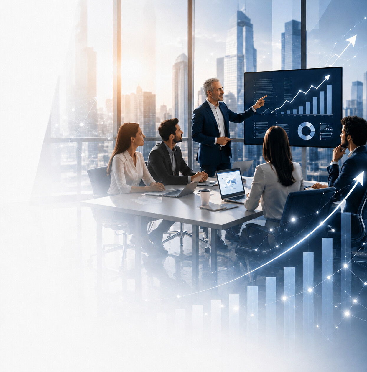Equipo profesional trabajando sobre crecimiento y resultados